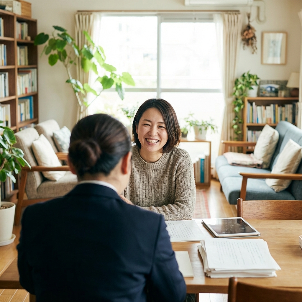編集者と相談しながら本を作る女性