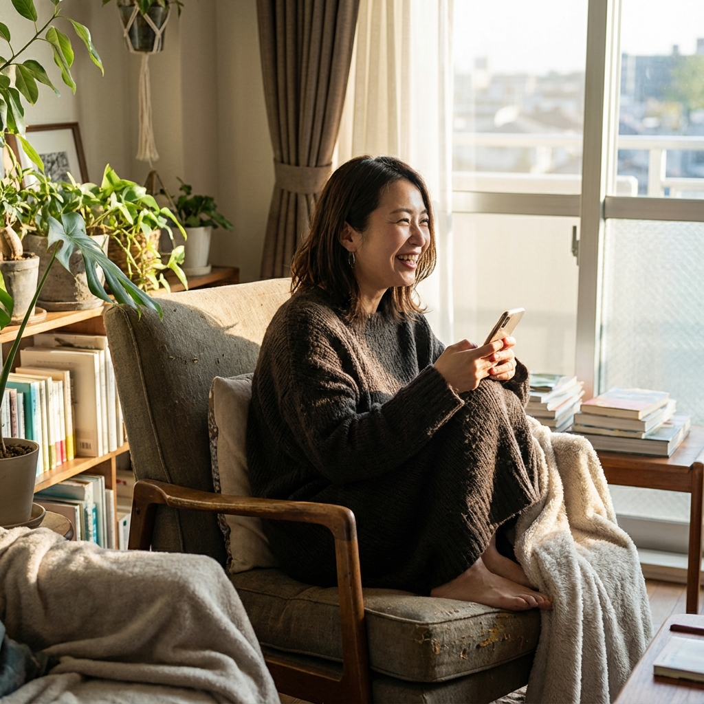 スマートフォンで楽しそうに話す女性